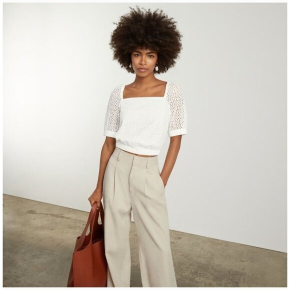 Everlane The Eyelet Cotton Blouse S White Coquette Feminine Cottagecore NWT - Picture 11 of 12